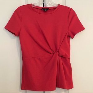 BNWT Express Textured Knot Twist Detail Short-Sleeved Blouse Top (XS, Coral/Red)